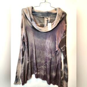 New Vintage Concepts Gray Cowl Neck Marble Silk Print Tunic Top Size M
